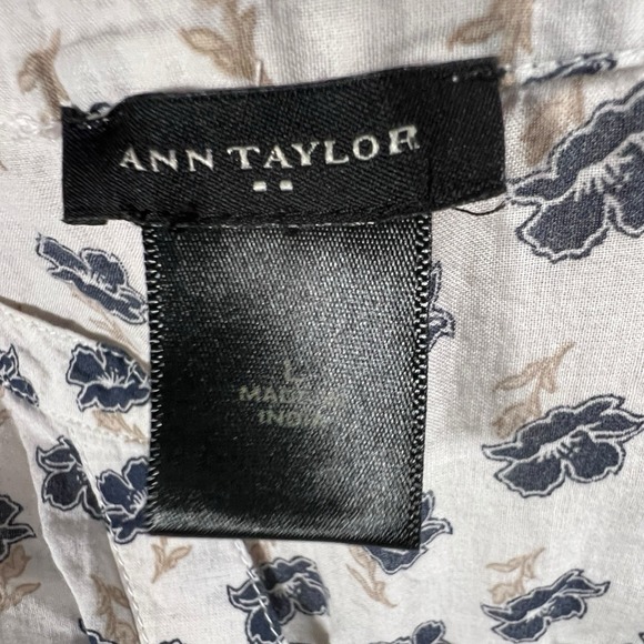Ann Taylor Blue L Floral Babydoll Blouse Beach Boho Hippie Coastal Cowgirl Prep - Picture 8 of 11